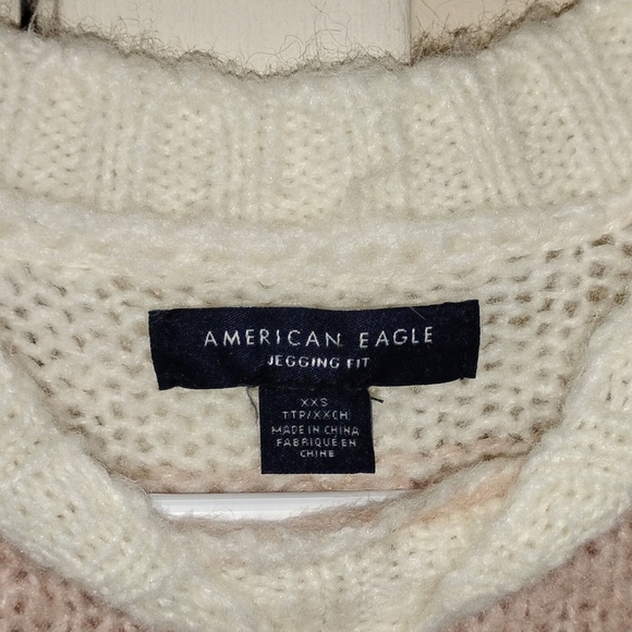 AMERICAN EAGLE Jegging Fit Cream Pink Striped Wool Blend Oversized Tunic Sweater - Picture 9 of 10